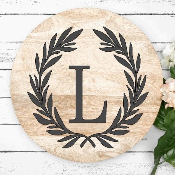 Monogram Decal, Initial Decal, Initial Wreath Decal, Wedding Decor, Farm house Decor