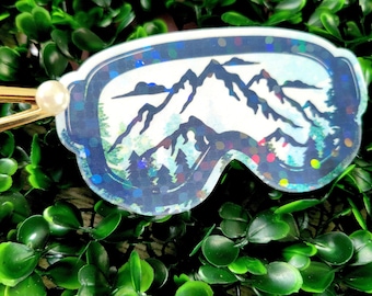 Snow Goggles Vinyl Sticker: Mountains Ski Helmet Decal