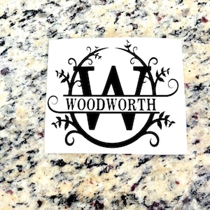 Monogram Wreath Decal: Initial Vinyl Decal, Wedding Decor