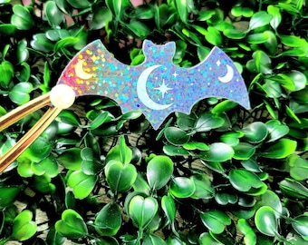 Holographic Glittery Bat Sticker: Waterproof Vinyl Decal