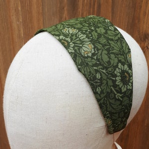Faixa de cabelo personalizada - 100% algodão - Cottagecore, Boho, Witch, Wiccan e ecologicamente correta - William Morris - Flowering Scroll (verde)