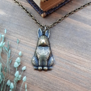 Rabbit Sitting Necklace - Bronze Tone - Cottage Core, Neo-Victorian, Steampunk, Vintage Style