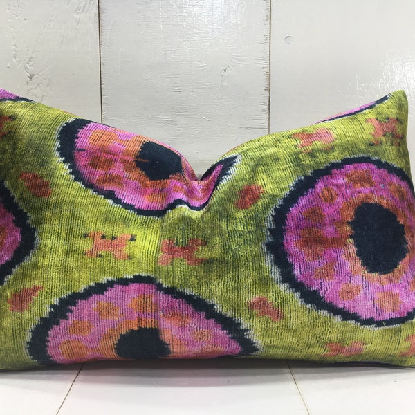 Handwoven Silk Ikat Lumbar Pillow Cover, Modern Accent Pillow 12x20