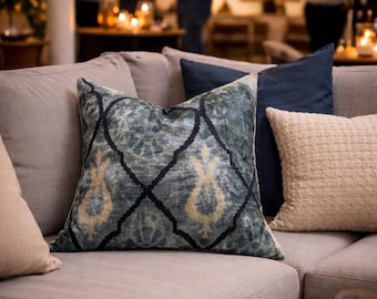 Handwoven Silk Ikat Pillow Cover, 20x20 Accent Cushion