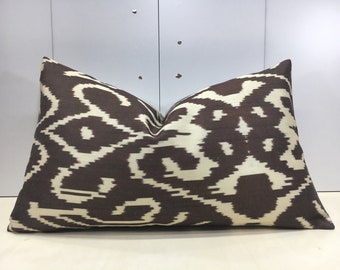 Silk Ikat Lumbar Pillow Cover, Handwoven Accent Pillow (12x20)