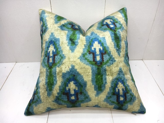 Seide Ikat Kissenbezug 40x40 - Handgewebtes Akzentkissen Samt