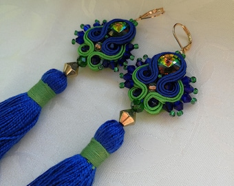 Soutache earrings, Elegant earrings, Colorful earrings, Boho earrins, Earrings with tassel