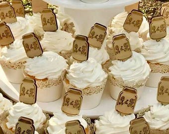 Toppers cupcake, Topper cupcake barattolo di vetro, Toppers torta, Barattoli di vetro, Decorazioni per matrimoni rustici, Matrimonio Country Sheek Matrimonio unico Matrimonio rustico