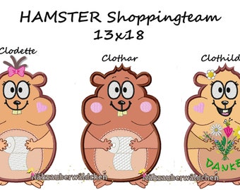 Stickdatei HAMSTER Clodette ITH 13x18 cm Klopapier einkaufen hamstern hamster shopping in the hoop 5x7 digital embroidery design