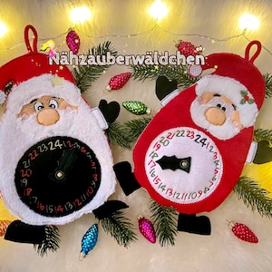4 x Horloge compte à rebours du Père Noël Nicholas 15x25 fichier de broderie Noël ITH dans le cerceau Cadeau du Père Noël conception de broderie numérique