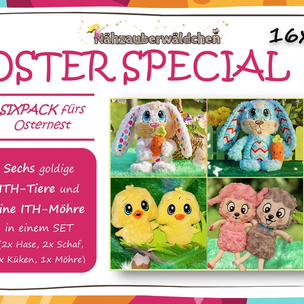 German instructions! 16x26 EASTER SPECIAL set embroidery file in the hoop ITH bunny sheep chick carrot glasses Easter