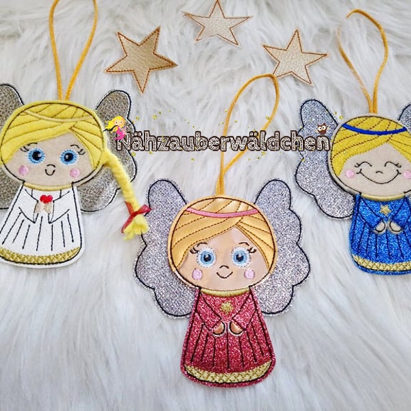 8x angel guardian angel star Christmas Christ Child lucky charm bag dangling ITH + felt 10x10 embroidery file in the hoop angel 4x4 "christmas
