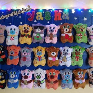 26x digital embroidery file christmas teddy bear advent calendar 5x7 in the hoop ith, includes 24 designs + christmas hat