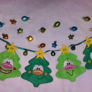 10x digital embroidery file christmas tree advent calendar 5x7 in the hoop ith, includes 8 designs