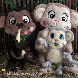 SET broderifil apa familj 3x APOR baby mamma pappa + banankedja ITH 13x18 16x26 18 x 30 i ringen apa apa banan broderidesign