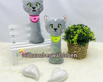 6x embroidery file SET CAT rattle gripping toy stick animal stick rattle ITH 13 x 18 cm in the hoop 5x7" cat kitty digital embroidery design