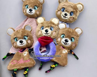 4x embroidery file BÄR ITH 10x10 gripping toy comforter muslin cloth in the hoop 4x4" teddy bear comforter digital embroidery design