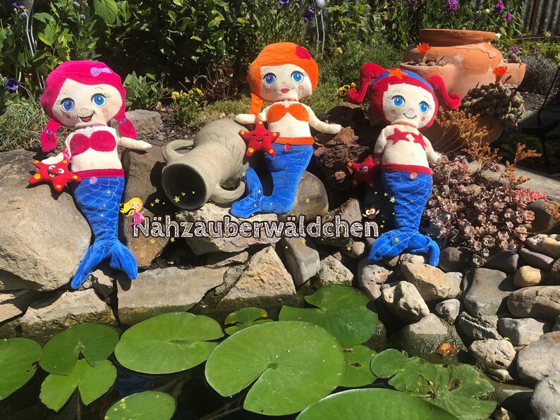 2x starfish 2x seahorses 2x rays 4x shell 15x digital embroidery design MERMAID doll removable fins 7x12 ITH in the hoop