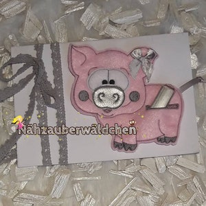 SET Stickdatei 3x SCHWEIN Geldgeschenk ITH 13x18 in the hoop 5x7 pig cash pocket money gift digital embroidery design