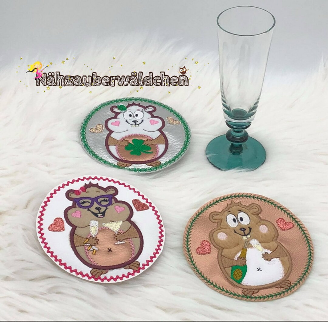 Hamster Rug 6x Stickdatei HAMSTER Mug Rug Tassenuntersetzer Anhänger Party ...