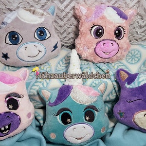 13 designs, digital embroidery file pillow unicorn horse 5x7 in the hoop ith, includes 13 designs and inlay and sunglasses freebie
