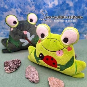 Embroidery file 6x FROG ITH with crown dragonfly 13 x 18 cm stuffed animal luck, frog in the hoop 5x7&quot; stuffie digital embroidery design luck