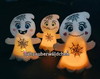 8 embroidery file ghost tealight LED light cover light cover packaging gift Halloween ghost ITH 10x10