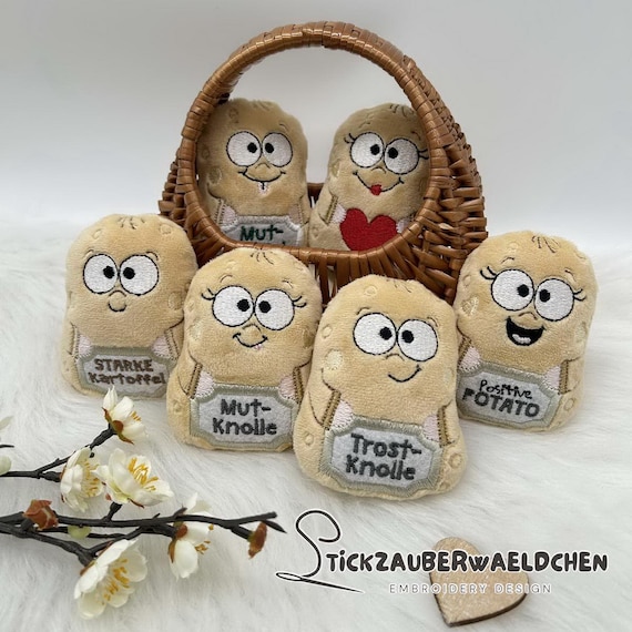 10x Stickdatei Kartoffel Glückskartoffel Stärke Trost Glück ITH 10x10 in the hoop 4x4" potato stuffie digital embroidery design Kuscheltier