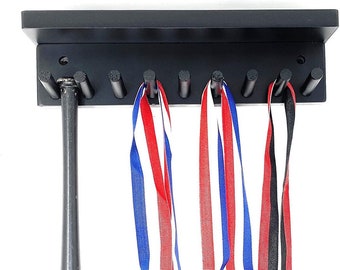 MWCSPORTS Baseball Bat Rack Holder Display with Shelf Meant to Hold up to 8 Mini Collectible Bats Awards Metals Trophies
