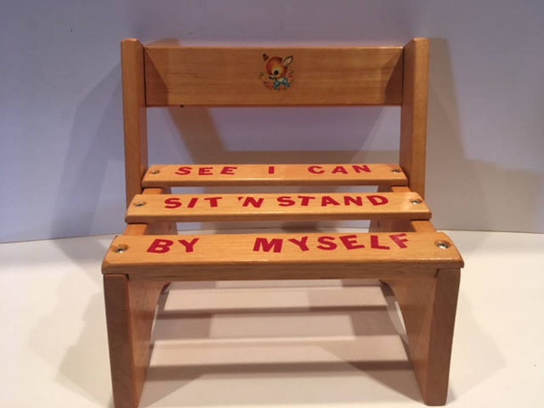 Vintage Children's Kids Step Stool Seat Solid Wood Etsy