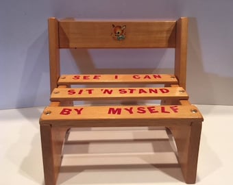Vintage Children's Kids Step Stool Seat Solid Wood