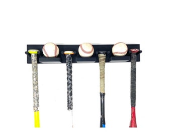 Baseball Bat Ball Display Rack Holder 4 Full Size Bats 3 Balls Softball Black Awards Metals Trophies
