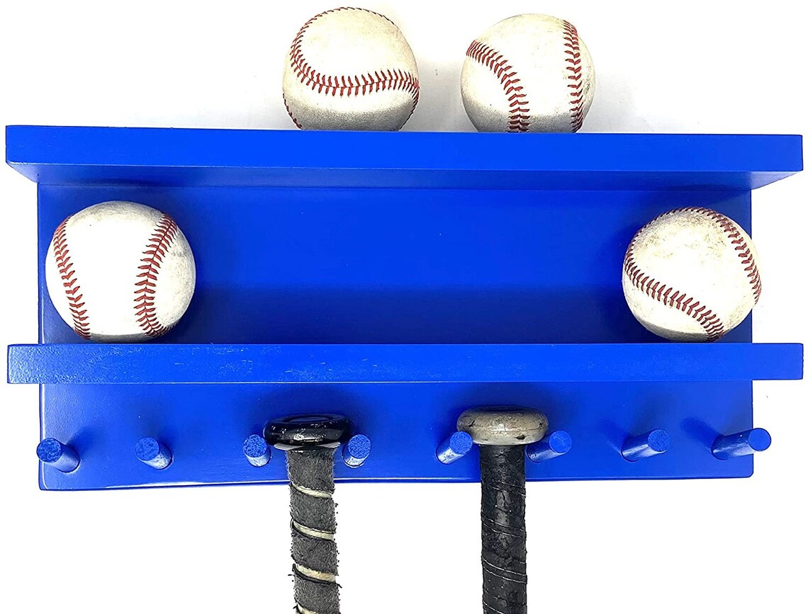 Baseball Bat Rack Display Holder Wall Mount Wood Blue 7 Bats 8 Etsy