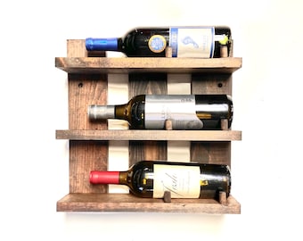 Distressed 3 Bottle Wine Rack Holder Wall Hanging Decor