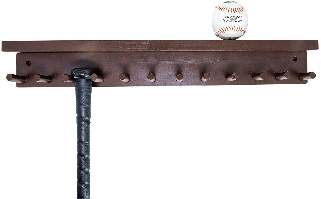 Baseball Bat Rack Display Holder 6 Full Size Bats 6 Balls Brown Metals