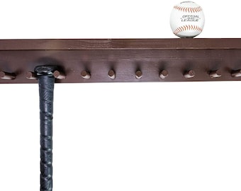 Baseball Bat Rack Display Holder 6 Full Size Bats 6 Balls Brown Metals Awards Trophies