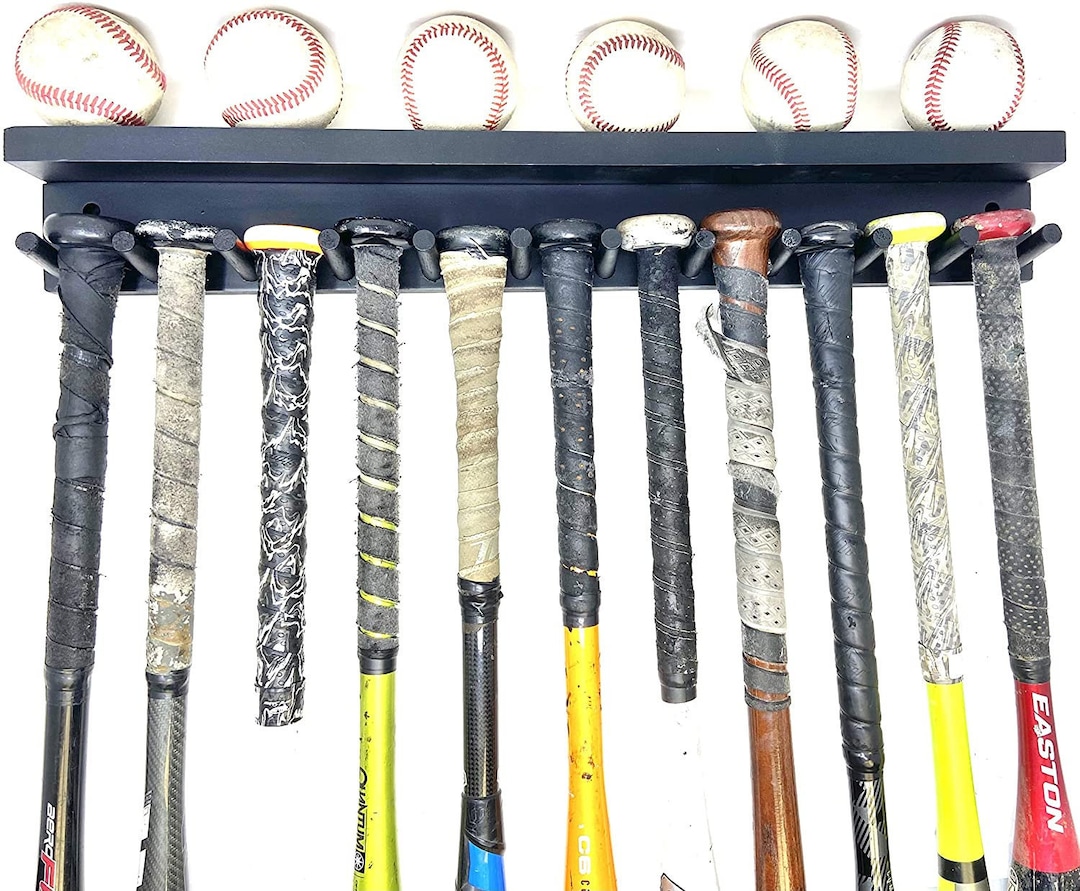 Baseball Bat Rack 11 Bats 6 Balls Wall Holder Display Wood Awards ...