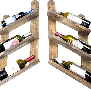 Distressed Wood Wine Rack Wall Hanging Decor Holds 3-6 Bottles