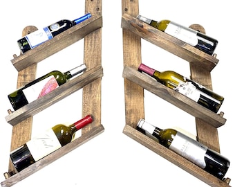 Distressed Wood Wine Rack Wall Hanging Decor Holds 3-6 Bottles