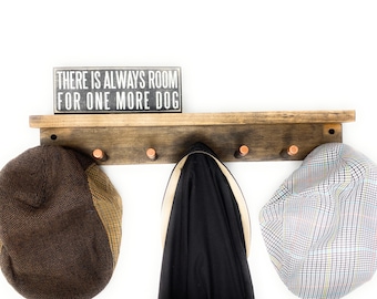 Reclaimed Wood Shelf with Hooks Coat Rack / Shelf Entryway Organizer Towel Rack Holds Key Copper Caps Wall Mounted  Catch All Leash Holder