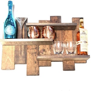 Distressed Wood Bar Shelf Wall Mount Decor Handmade