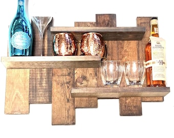 Distressed Wood Bar Shelf Wall Mount Decor Handmade
