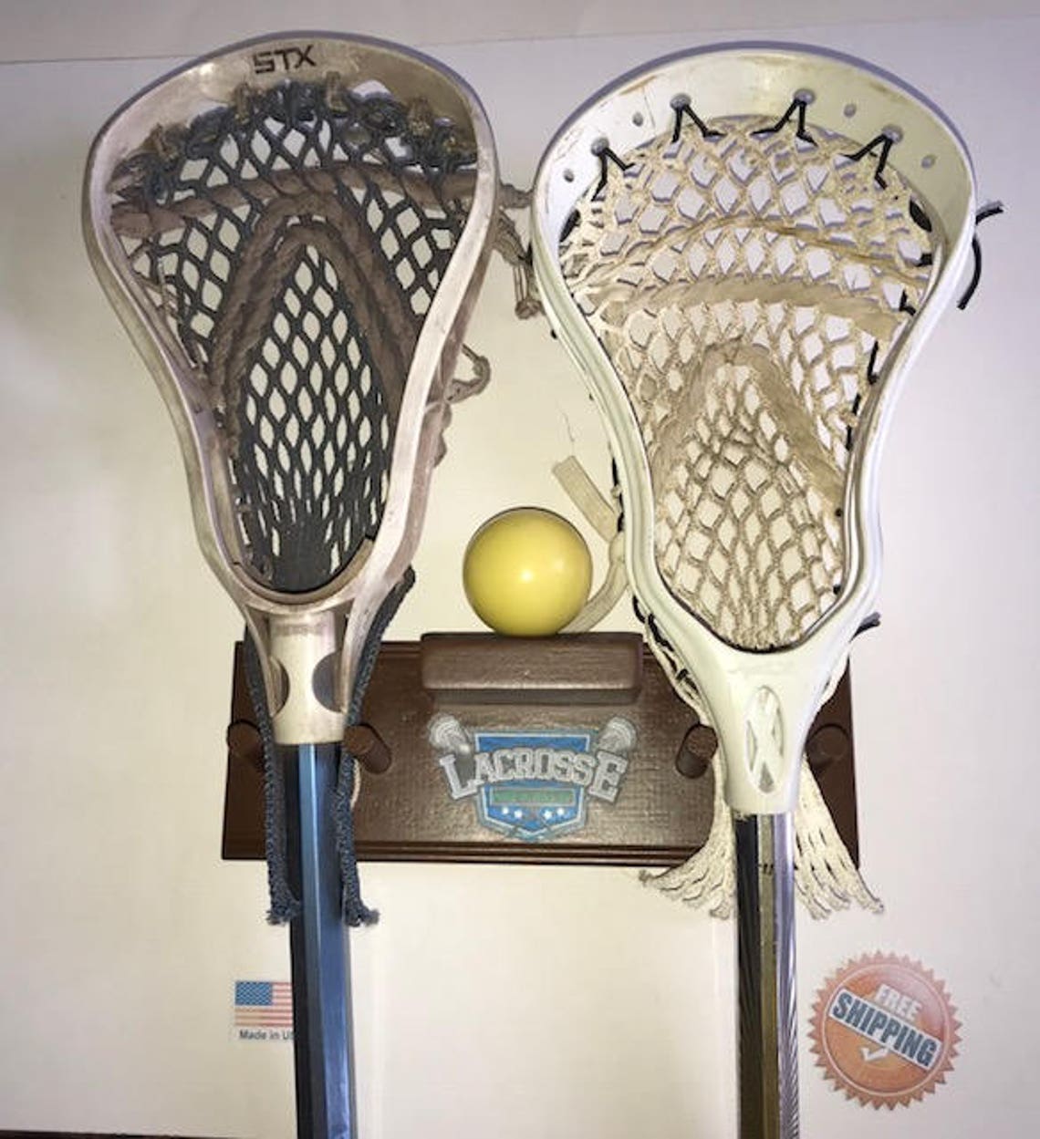 Lacrosse Stick Display Holder Decal Wood Brown 2 Sticks 1 Ball Etsy