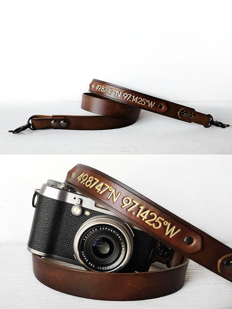 Personalized Gift for Him or Her Leather Camera Strap with Personalized Name Tech Accessories Gift, Photographer Gift, Tech Gift image 2