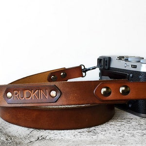 Personalized Gift for Him or Her Leather Camera Strap with Personalized Name Tech Accessories Gift, Photographer Gift, Tech Gift image 1