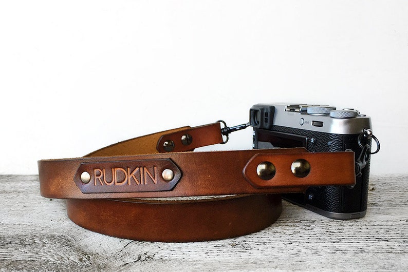 Personalized Gift for Him or Her Leather Camera Strap with Personalized Name Tech Accessories Gift, Photographer Gift, Tech Gift image 1