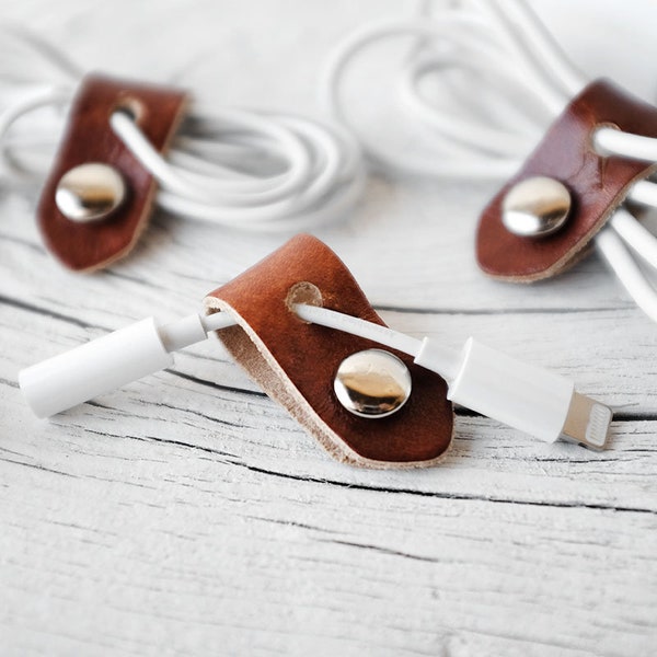 Stocking Stuffers - Last Minute Gifts - Leather Cord Organizers Tech Accessories Travel Gift Cord Wrap Cable Cord Keepers, Tech Gifts