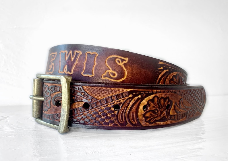 Engraved Leather Belt Personalized with Name Tooled Fathers | Etsy