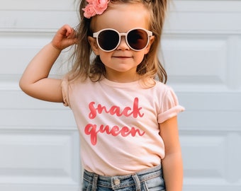 Snack Queen Toddler Girl Shirt Funny Gift for Foodie Kids Pink Graphic Tee