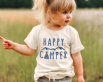 幼児用サマーシャツ、ハッピーキャンパーグラフィックTシャツ、男の子にも女の子にも喜ばれるキャンプギフト